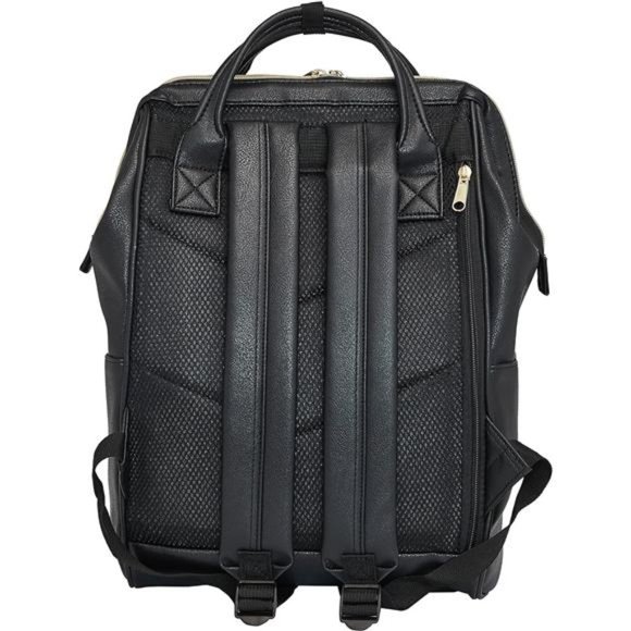 Faux-Leather Backpack Diaper Bag with Laptop Compartment Travel School main image 6